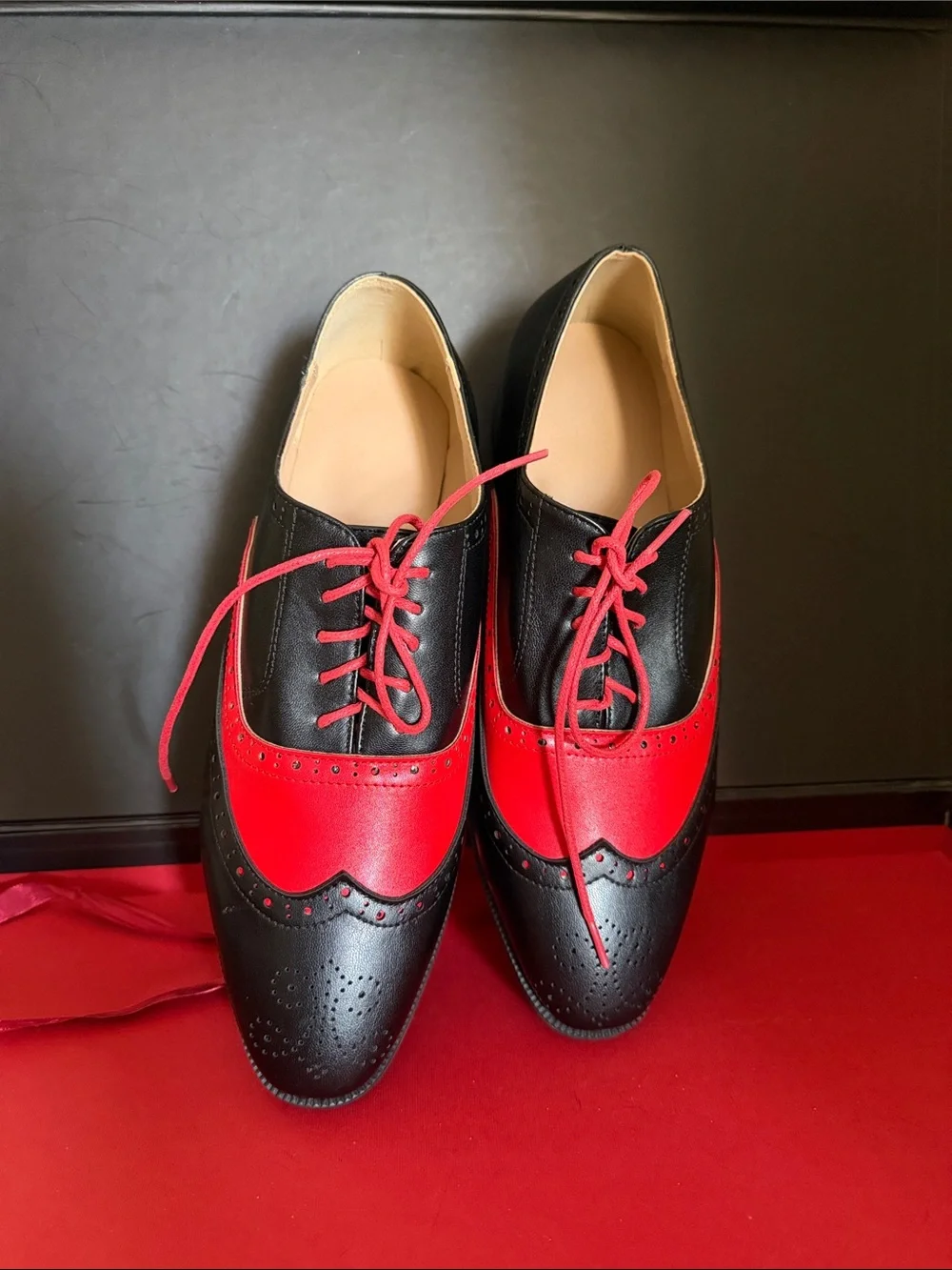 Classic Two-Tone Black and Red Wingtip Derbys